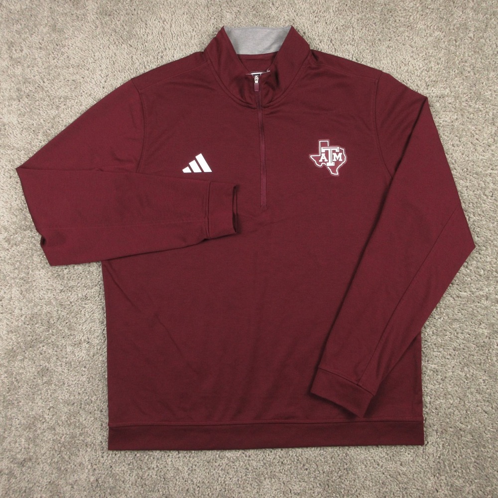 Texas A&M Aggies Sweater Mens Large Red Adidas 1/4 Zip Pullover Golf Performance